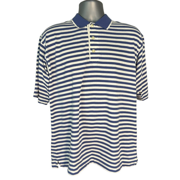 Cutter & Buck Dri-Release Blue and White Striped Short Sleeve Polo, Size M - Picture 1 of 10